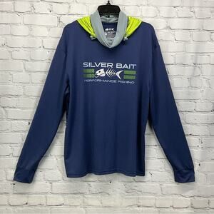 Silver Bait Fishing Hoodie Men's Size L Blue Lime Long Sleeve Boating Beach Pool